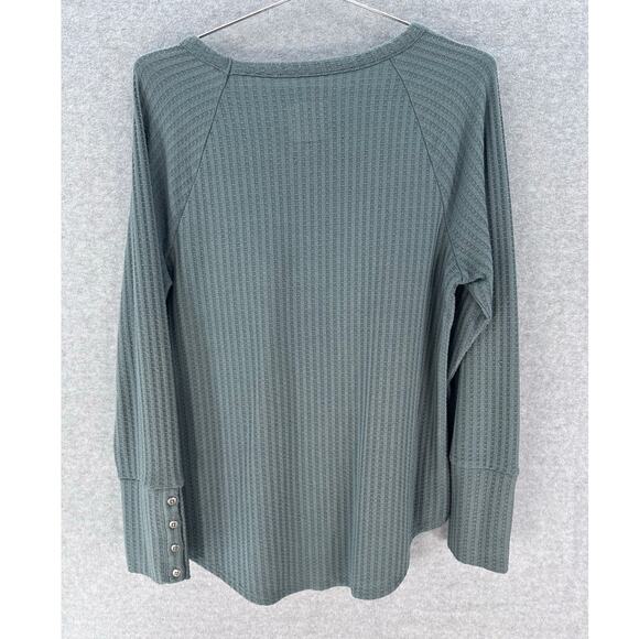 Chaser Women's sz L Waffle Knit Sage Green Long Sleeve Soft Basic Lounge Comfort - Picture 3 of 9